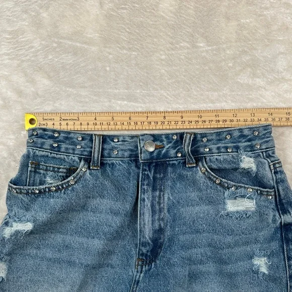 Barbie - Forever21 Blue Jean Shorts with Pink Logo - Bedazzled Gemstone Waist - Picture 7 of 8